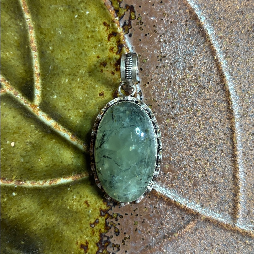 Sterling Silver Moss Agate Oval Pendant